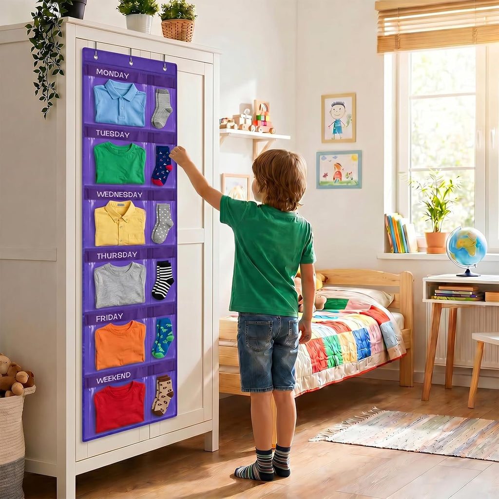 2 Pack Weekly Kids Clothes Organizer with 12 Pockets