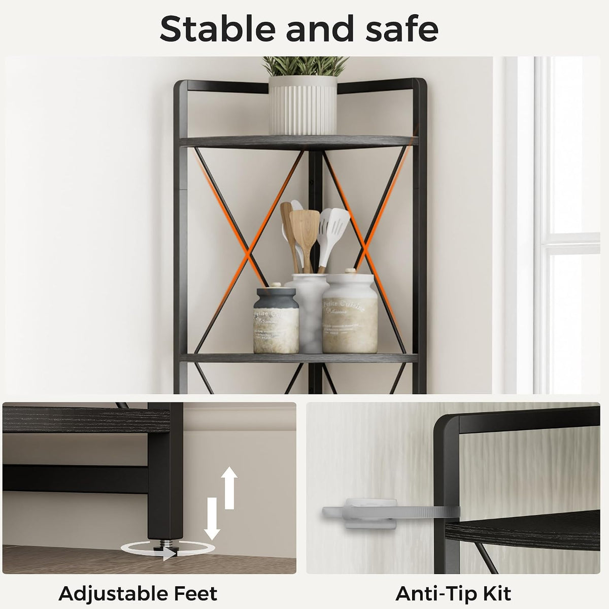 5 Tier Corner Shelf Stand, 64" H Tall Corner Bookshelf, Black