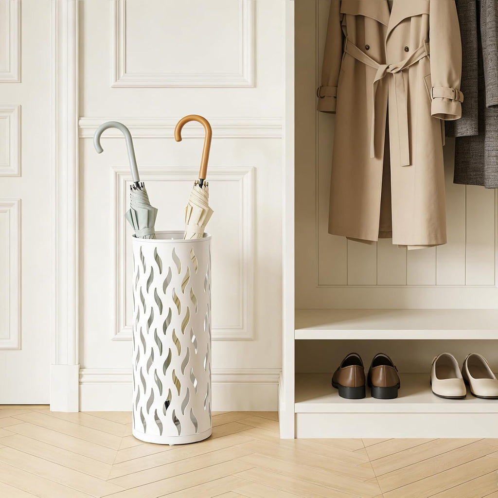 Umbrella Holder White, Metal Umbrella Stand Holder for Entryway, 16.5 x 5.91 x 5.91 Umbrella Storage Indoor with 4 Hooks Decor for Home, Office