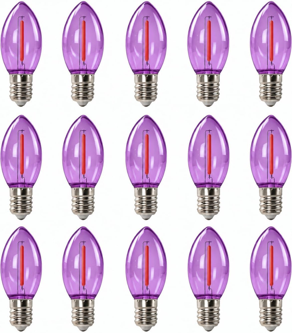 C9 LED Clear Purple Replacement Light Bulbs for Halloween Decorations, 120V