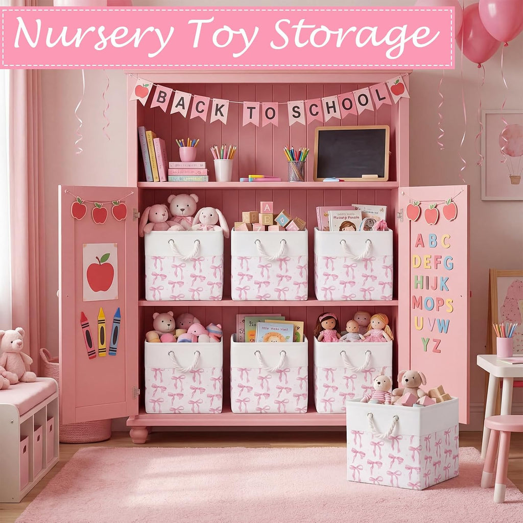 Light Pink Bow Cube Storage Bin Set of 6 Cube Storage Basket, 11.22 Inch