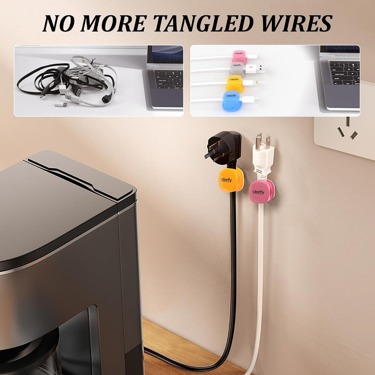 12 Pack Rotatable Spring Cable Clips, Adhesive Cord Holders for Desk