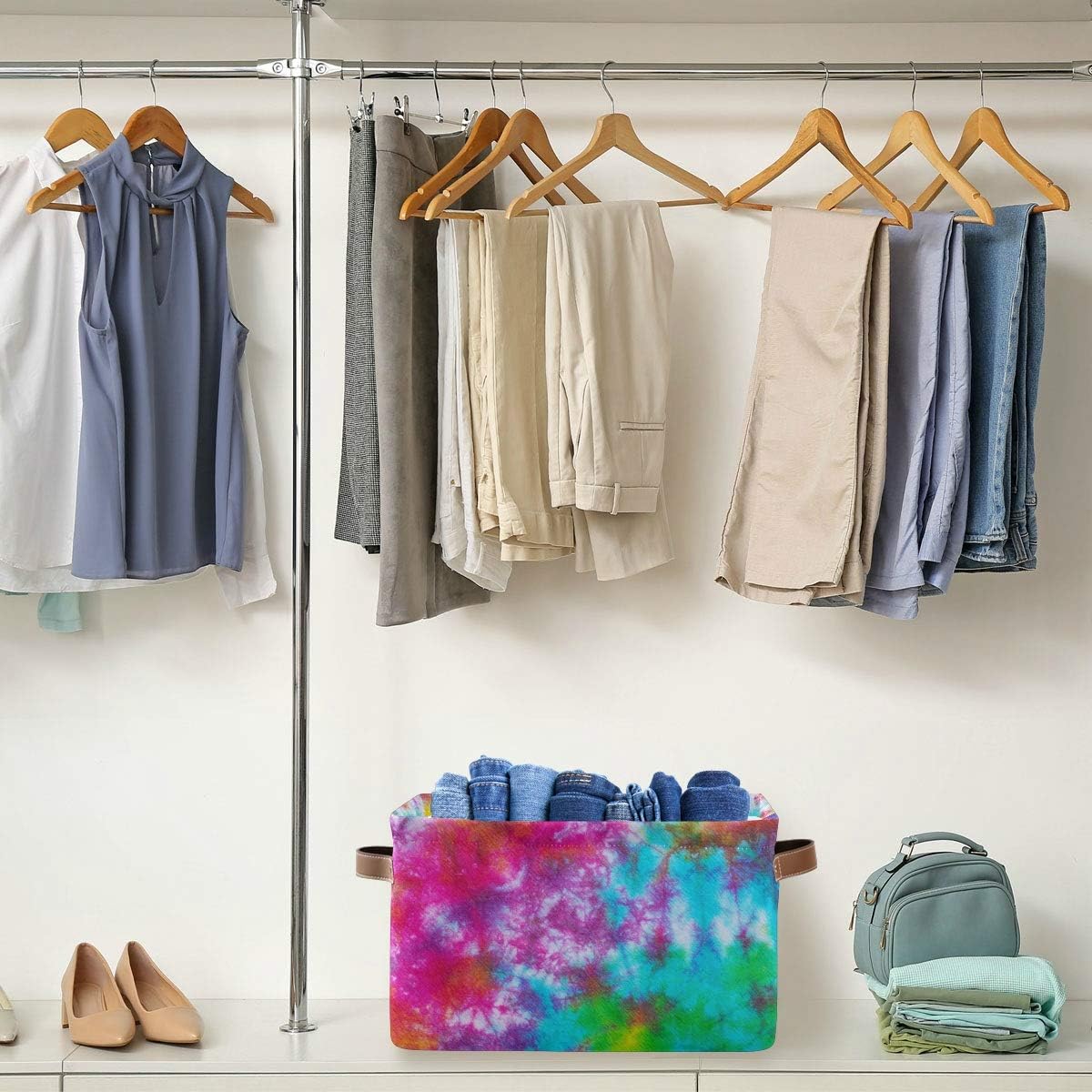 Colorful Tie Dye Pattern Storage Basket Bin, Large Cube Storage Box Canvas Collapsible Storage Organizer for Home Office Closet - 15 L x 11 W x 9.5 H
