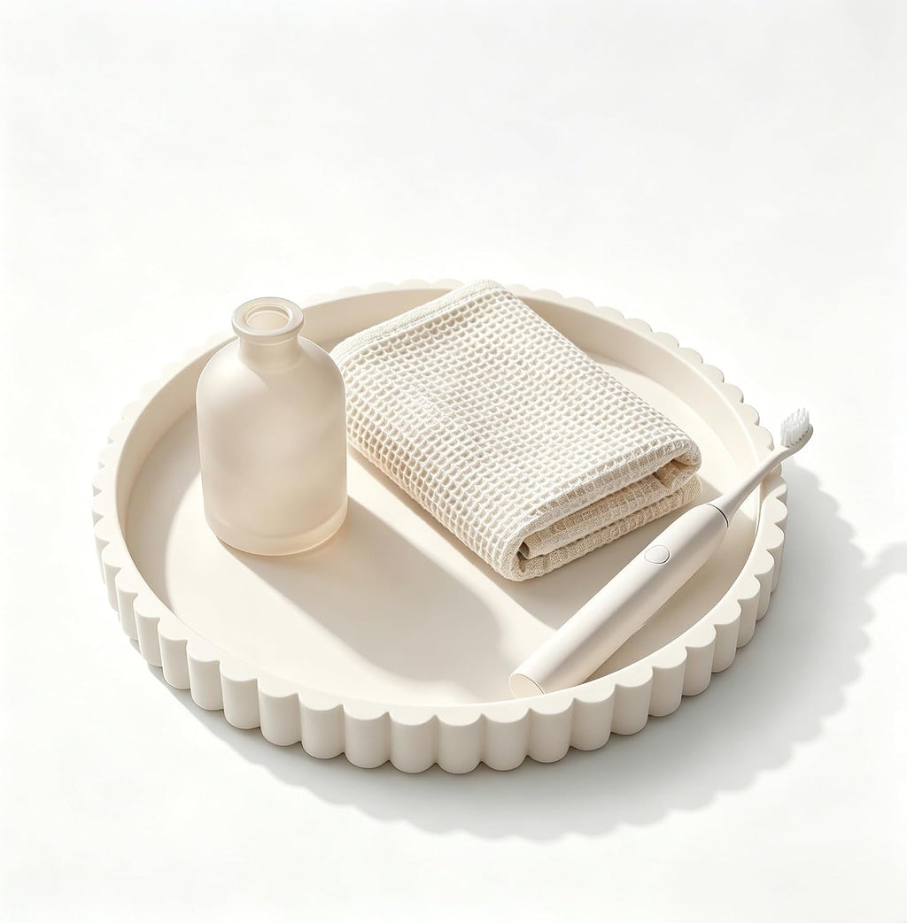 Nevado Round Scalloped Silicone Vanity Tray (Beige, 12")