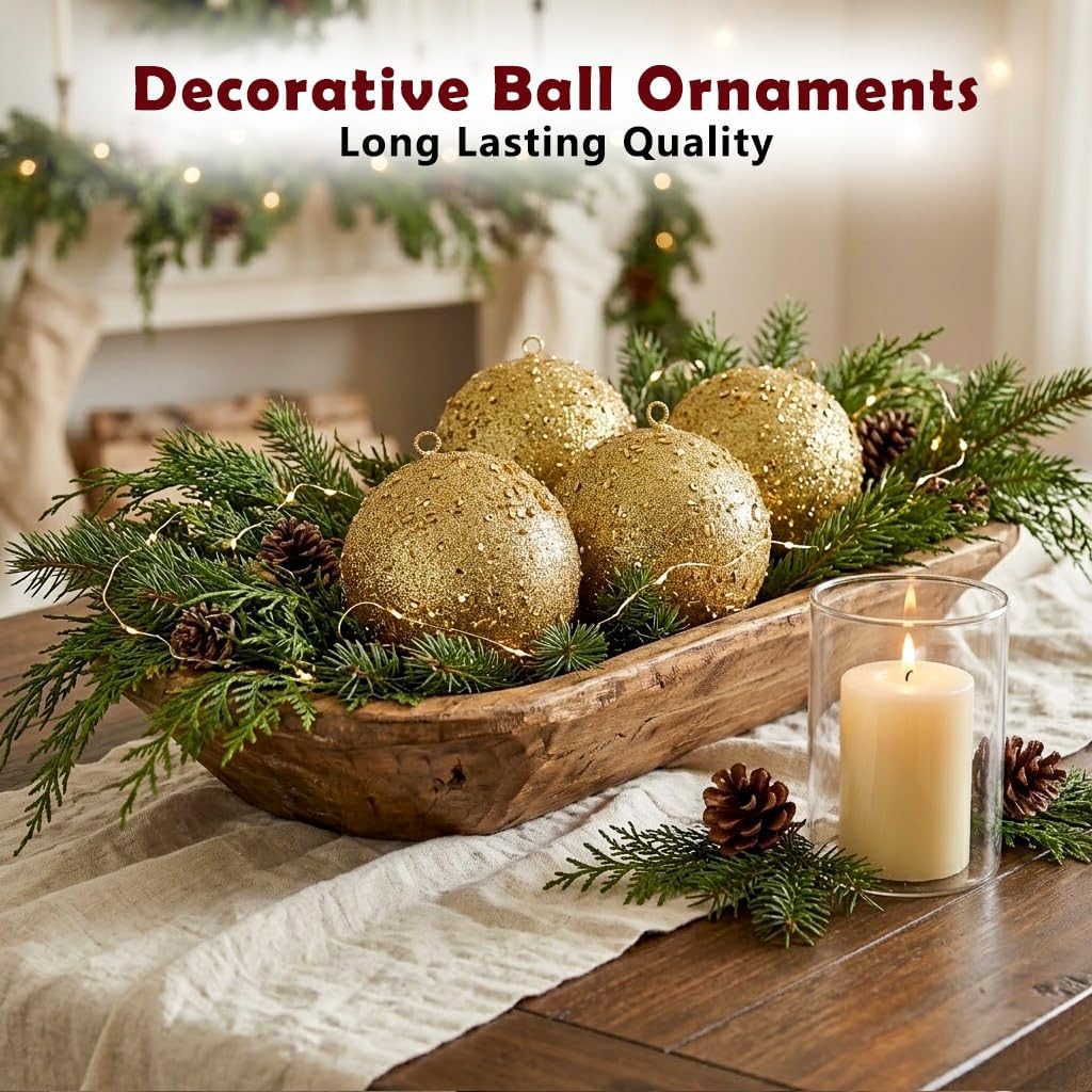 4Pcs 4.7" Large Gold Christmas Balls Ornaments for Christmas Trees