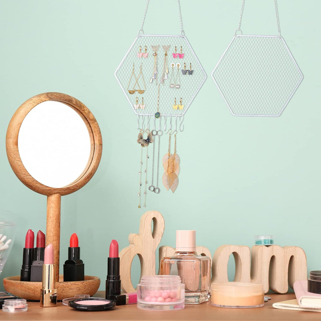 Jetec 2 Pcs Hanging Earring Organizer Jewelry Earring Wall Holder, White