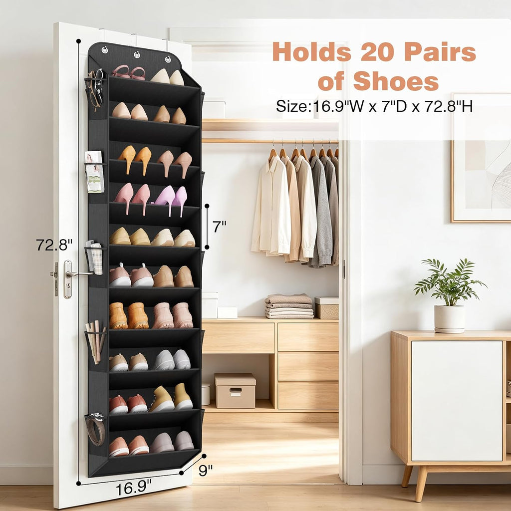 LANTEFUL Over the Door Shoe Organizer, Hanging Shoe Rack for Closet, Black