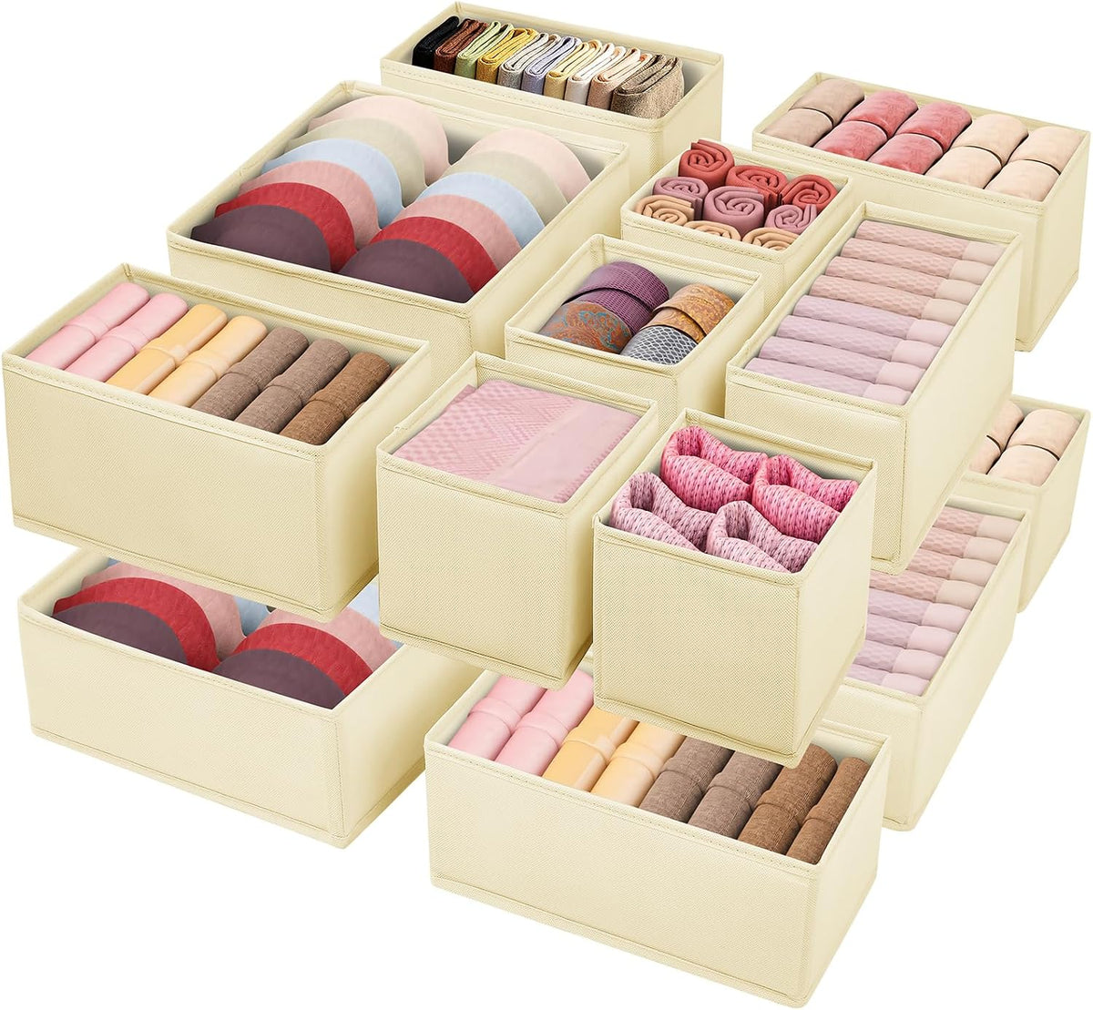 Drawer Clothing Organizer 16-Pack,Beige Underwear Dividers