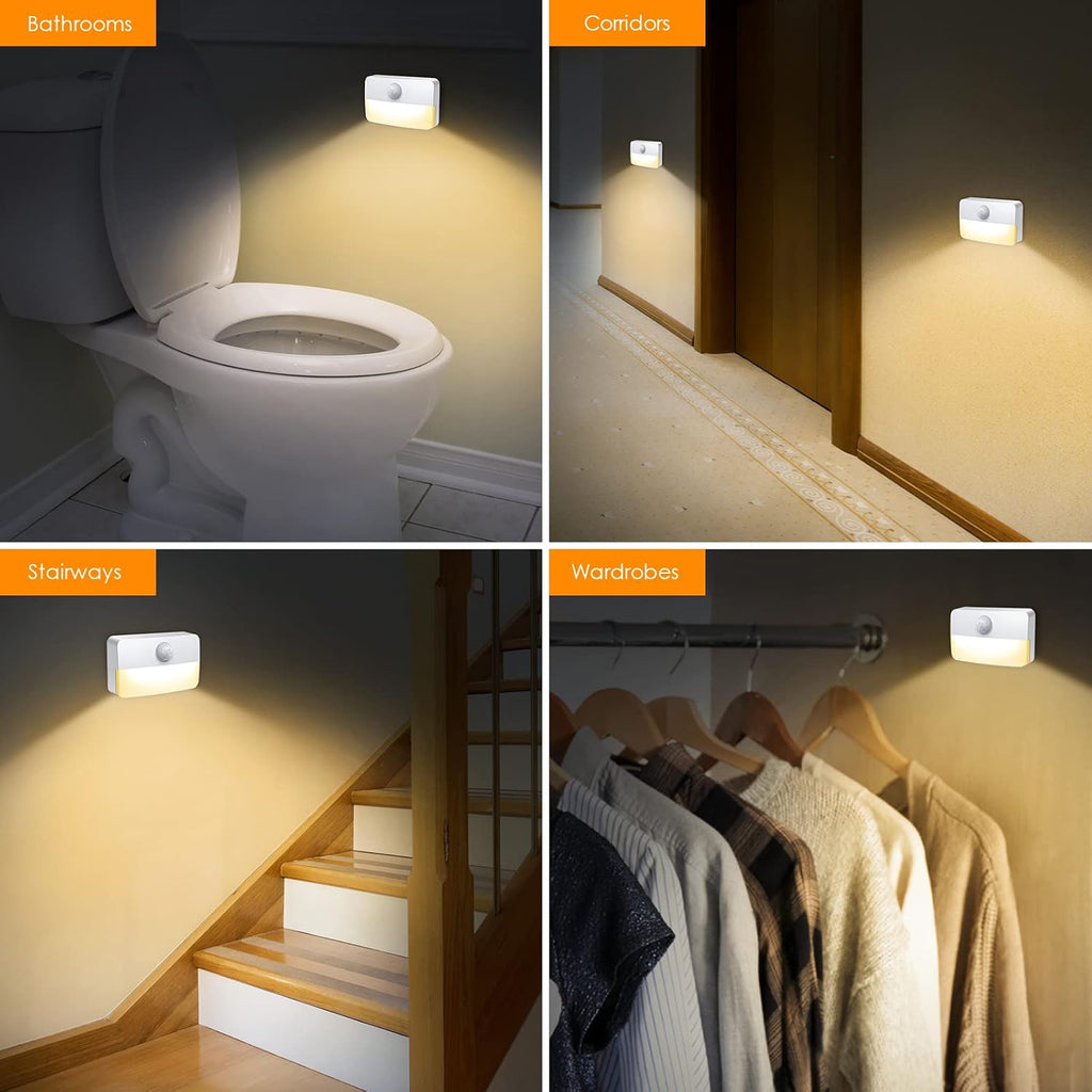 【2 Pack】Motion Sensor Night Light, Stick-On Motion Sensor Lights Indoor, Battery Powered Under Cabinet Kitchen Lights with Adhesive Pads, Auto/On/Off for Cupboard Wardrobe Stair Kitchen- Warm White
