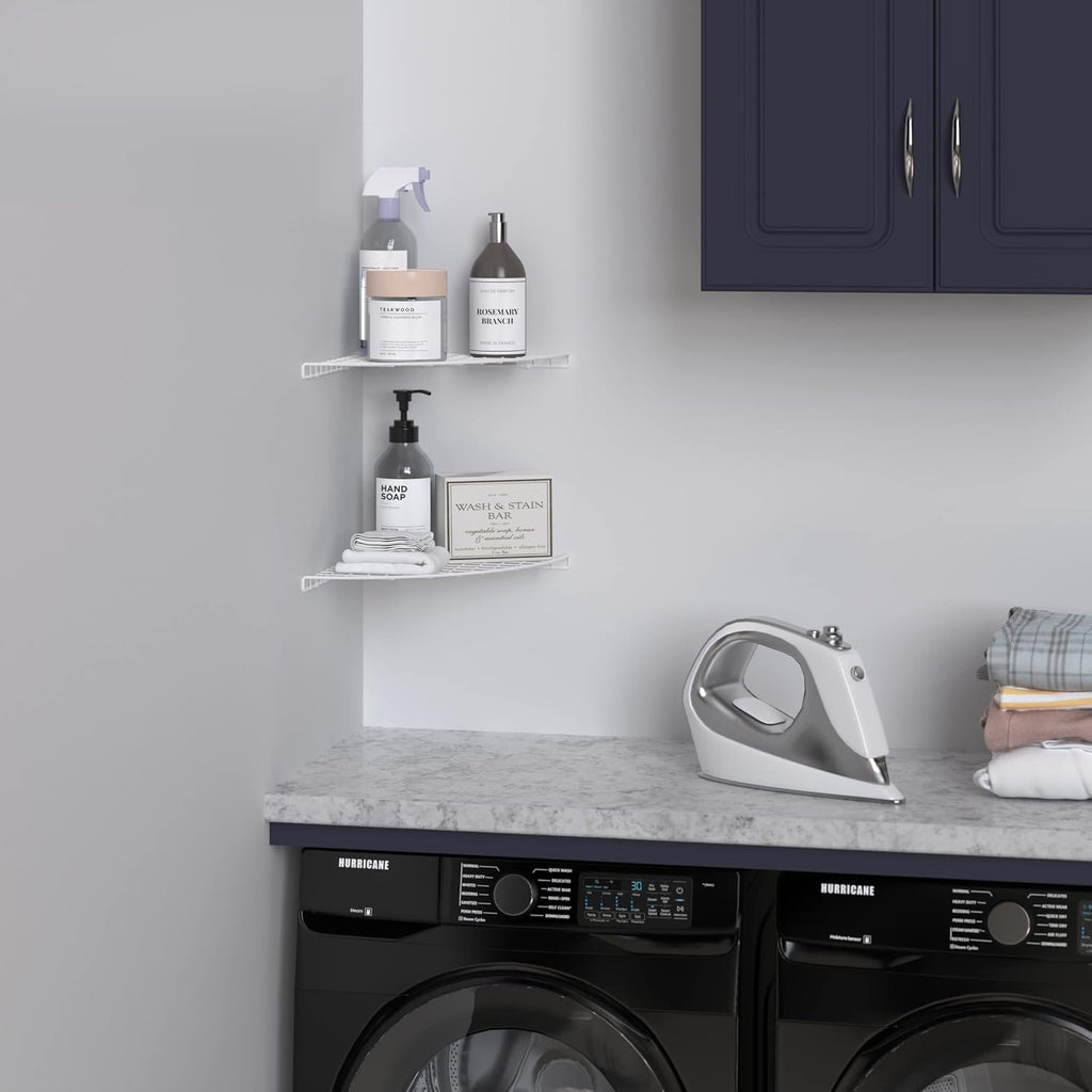 ClosetMaid Corner Shelf Organizer, Wall Mount Hanging Corner Shelves, Durable Steel, White, 8282