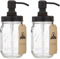 Jarmazing Products Mason Jar Soap Dispenser - Black - with 16 Ounce Ball Mason Jar - Made from Rust Proof Stainless Steel - Two Pack