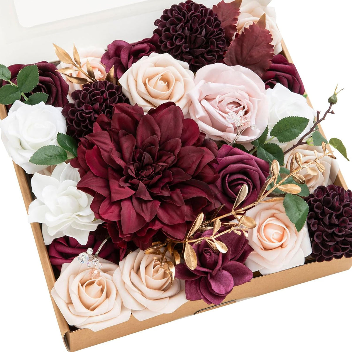 Ling's moment Artificial Wedding Flowers Combo, Marsala & Soft Peach, Grand