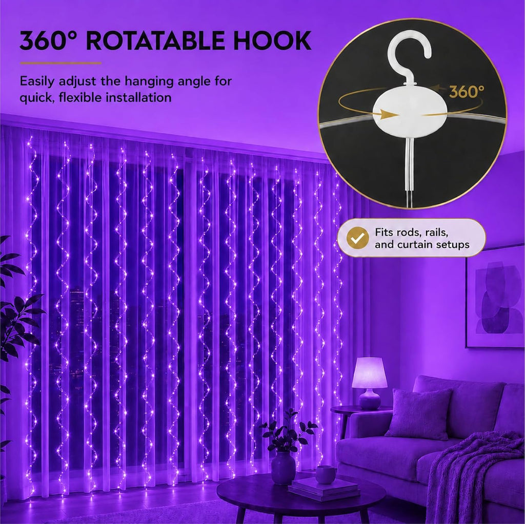ZSJWL 300 LED Curtain Fairy Lights with Remote, 9.8 × 9.8 Ft, USB Plug in