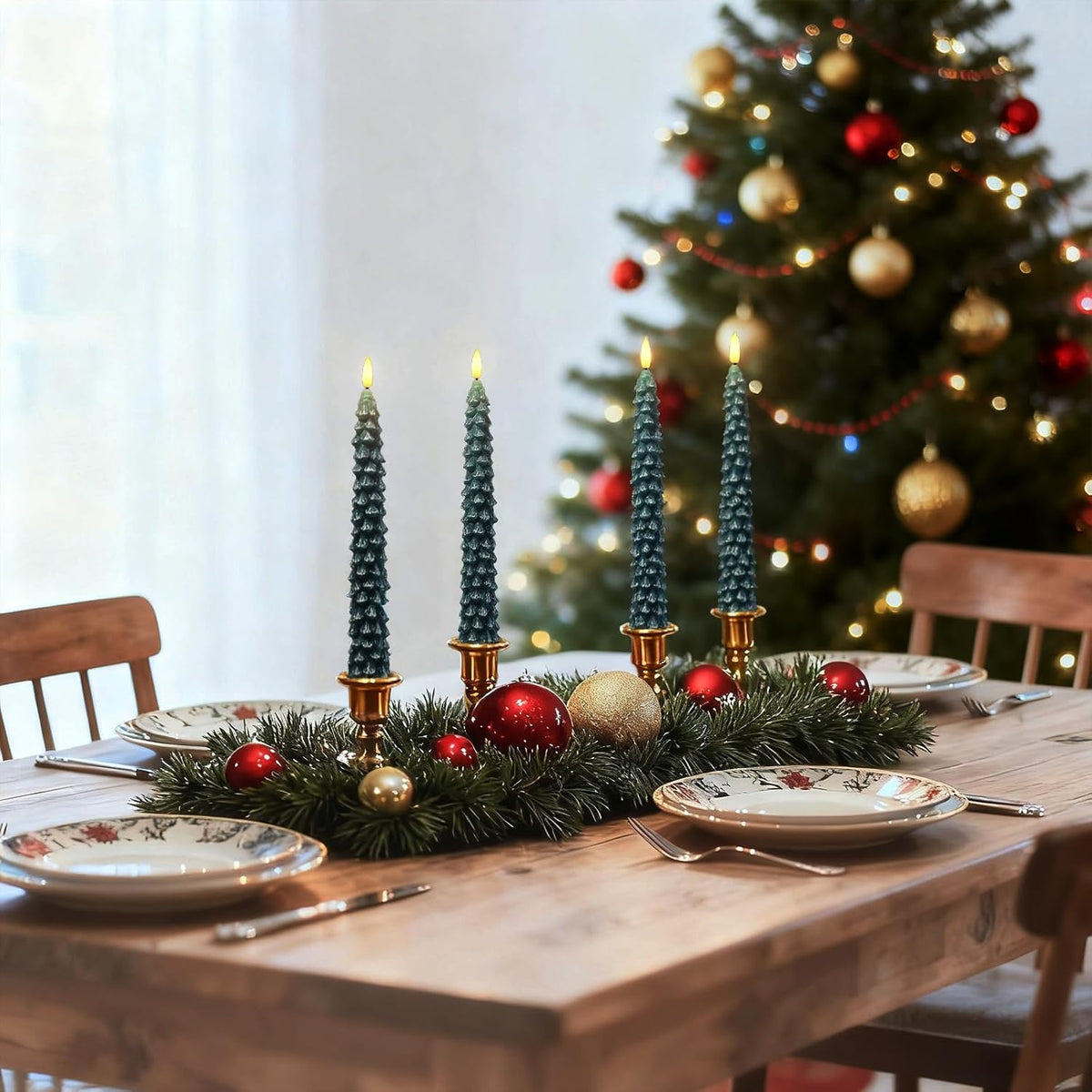Christmas Decorations For Home, Christmas Tree Flameless Taper Candles