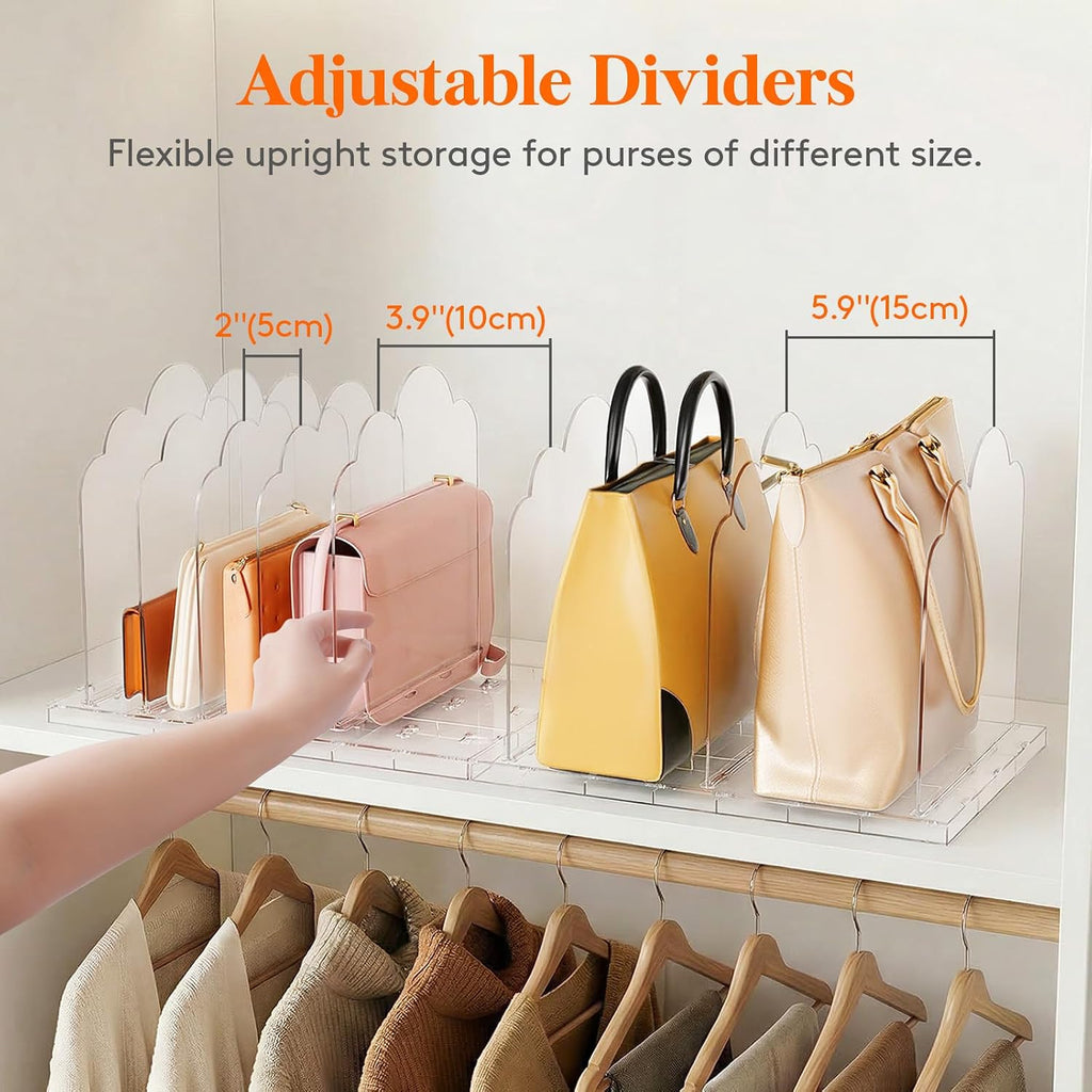 Lifewit Purse Organizer for Closet, 9.7" Tall Clear Handbag Shelf Dividers