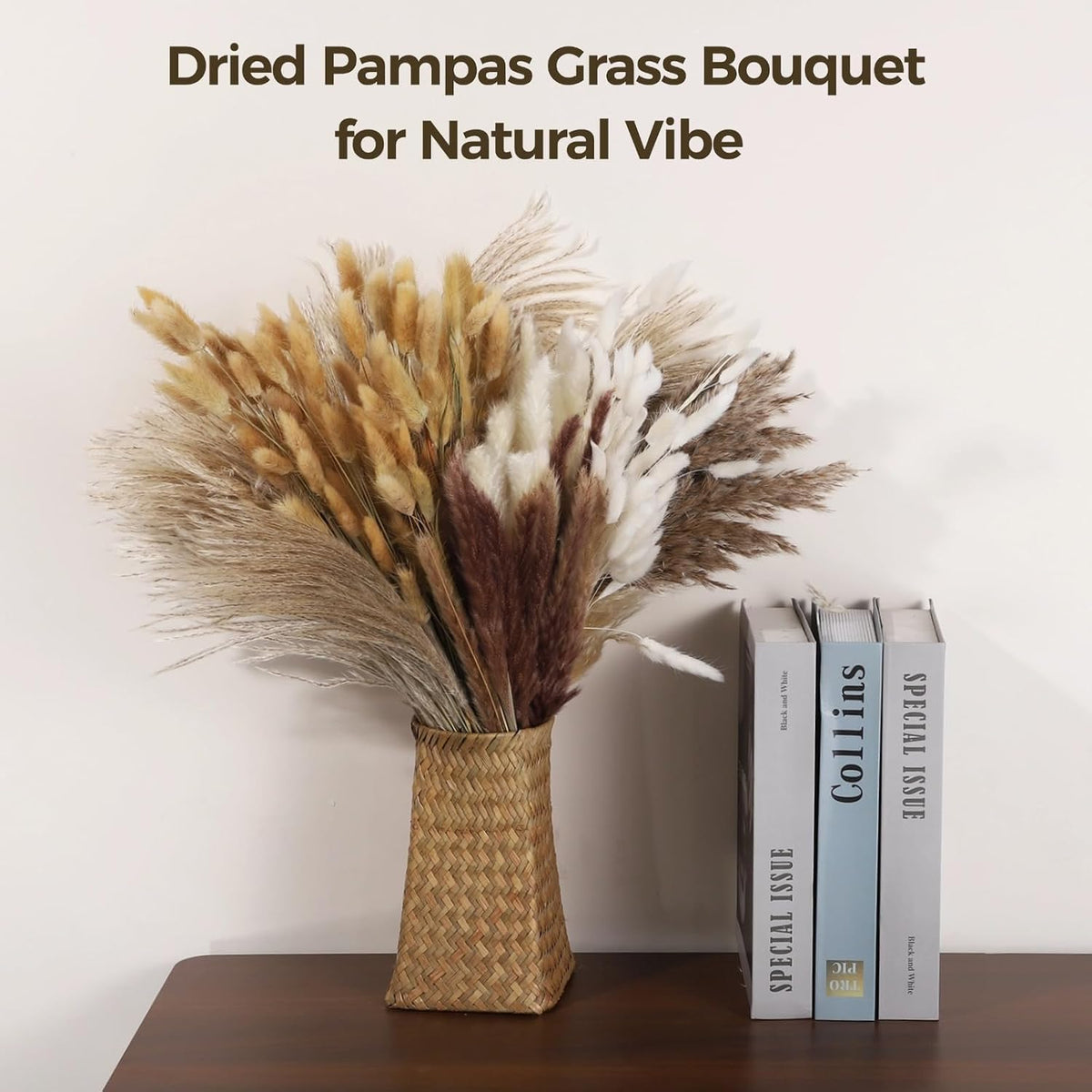 300 Pcs Dried Pampas Grass Bouquet - Natural Eucalyptus & Bunny Tail Grass, Boho Home Decor, Ideal for Wedding, Table, and Living Room Styling