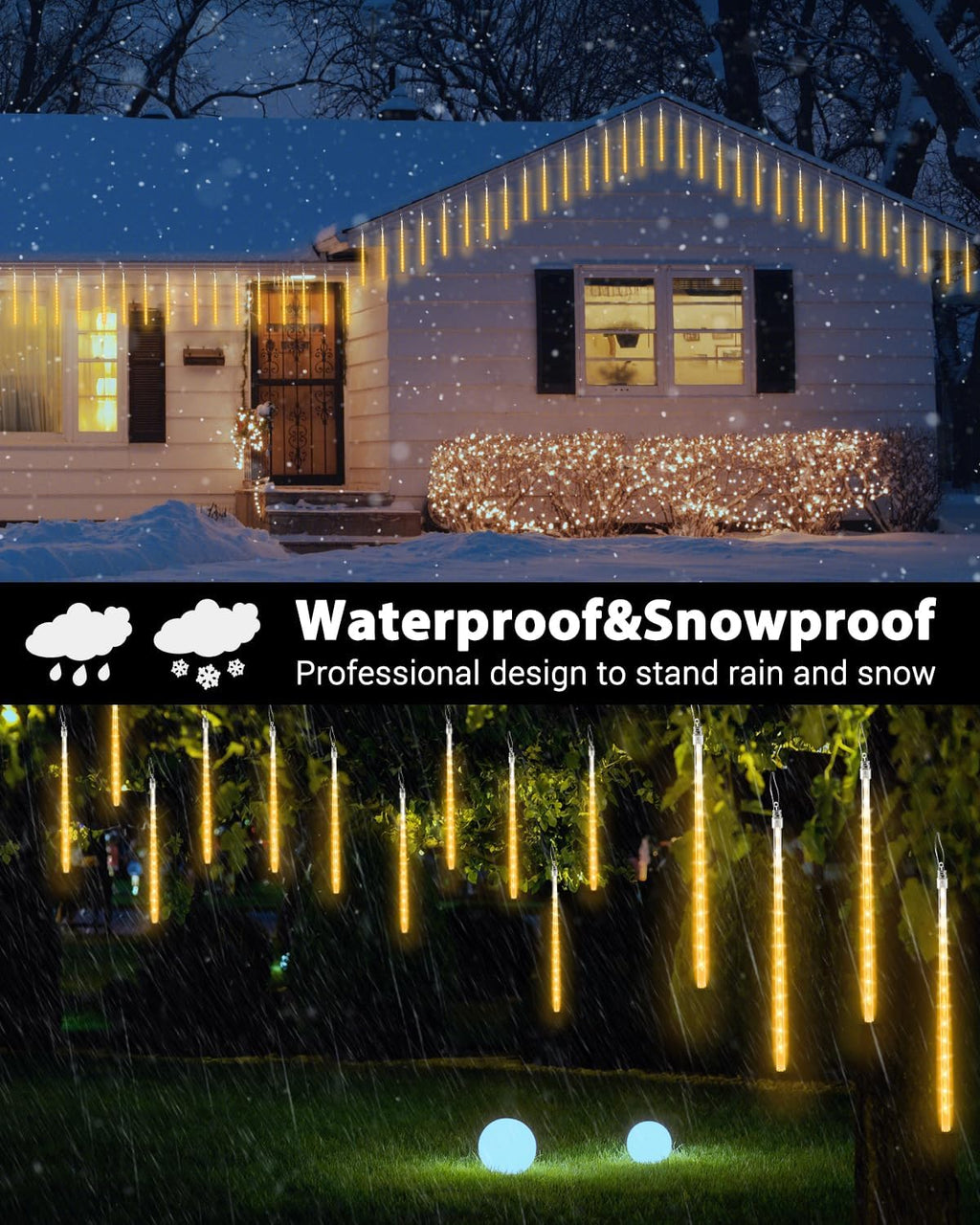 Christmas Lights 10 Tubes Warm White Meteor Shower Icicle Lights 240 LED