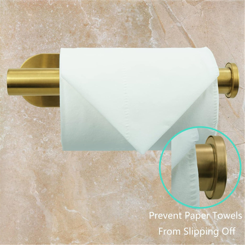 Self-Adhesive Stainless Steel Wall Mounted Toilet Paper Holder - Adhesive Mounting, No Drilling - Suitable for Bathroom, Kitchen, RV (Brushed Gold)