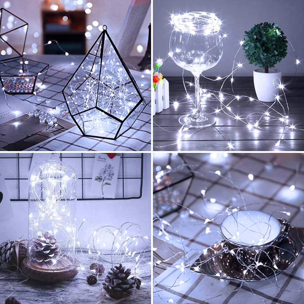 2 Pack LED Fairy Lights Battery Operated 20FT 60 LEDs Silver Wire String Lights Twinkle Lights Starry Fairy Lights for Bedroom Christmas Wedding Party Indoor Outdoor Decorations, Cool White