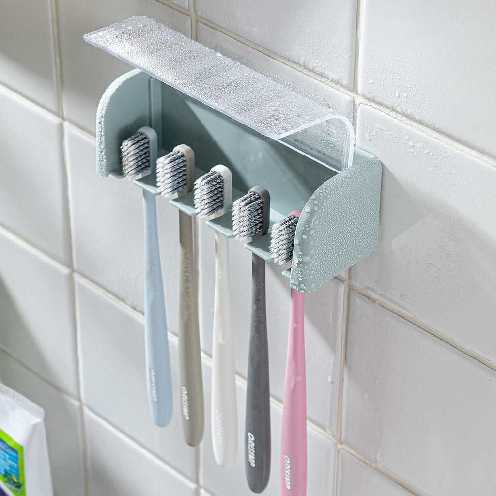 Toothbrush Holders for Bathrooms,Kids Toothbrush Holders with Cover,5 Slots Electric Tooth Brush Holder Wall Mounted Toothbrush Organizer,Shower Restroom Bathroom Accessories (Blue)