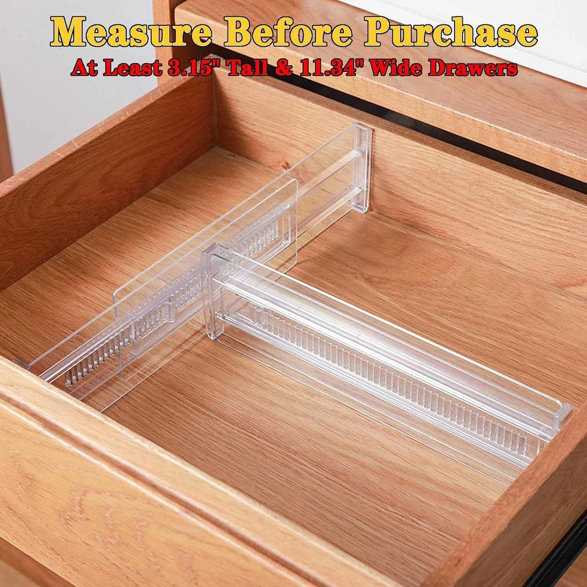 4 Pcs Drawer Dividers for Clothes,3.15" High 11.34"-19.69" clear