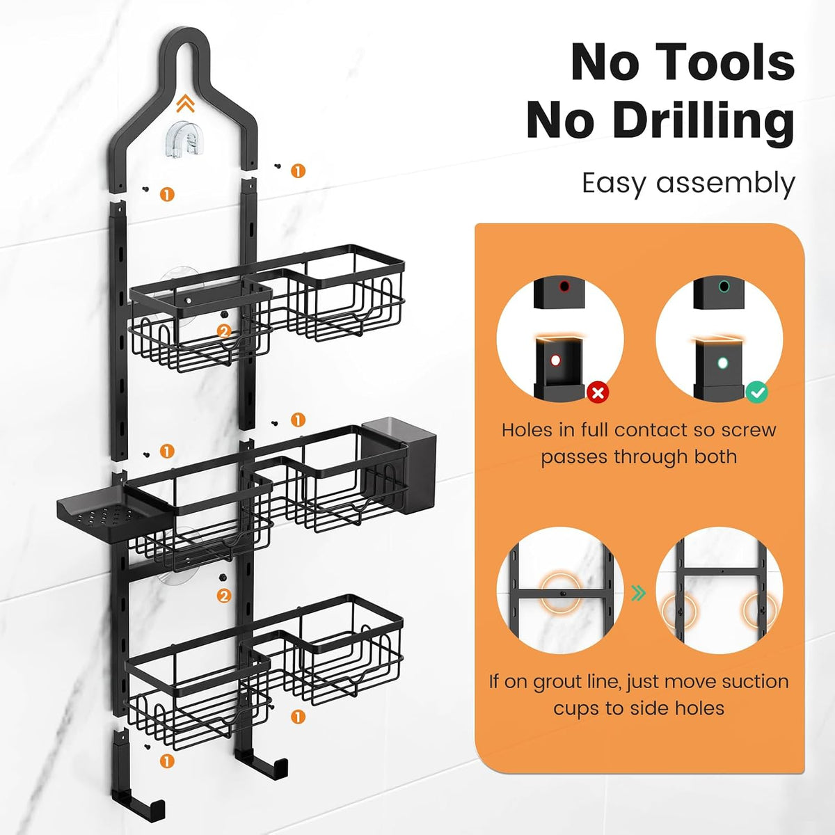 Shower Caddy Hanging, Adjustable Bathroom Organizer 3 Tier Shelf Rustproof