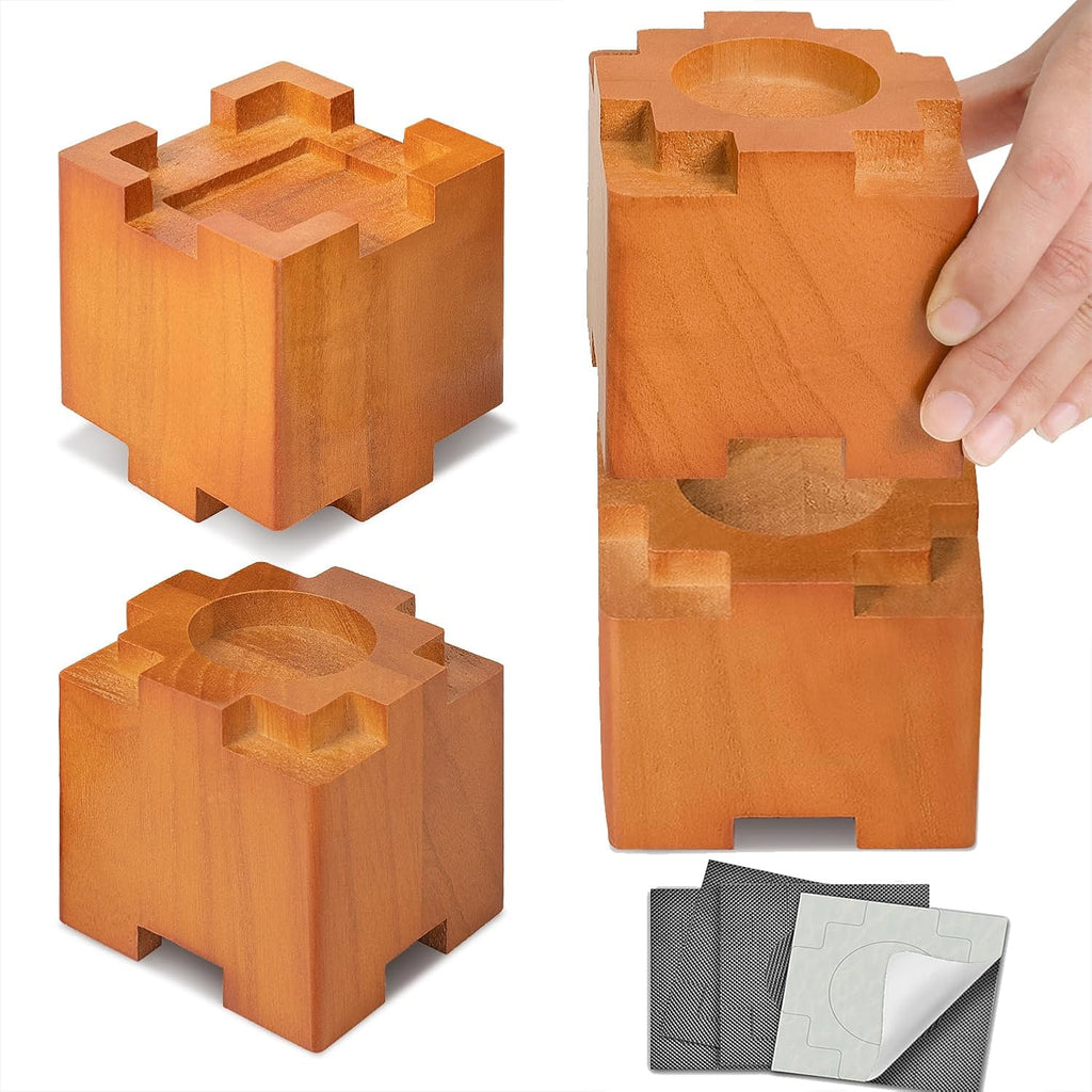 Wood Bed Risers 3.5 Inch with Non-Slip Rubber Pad Furniture 4 Pack, Brown