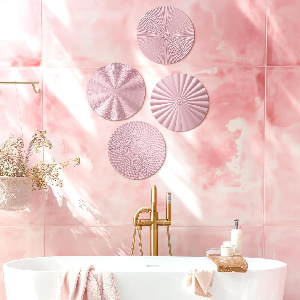 Hicarer 4 Pcs 12 Inch Pink Metal Wall Art Decor Modern Sunburst Decor
