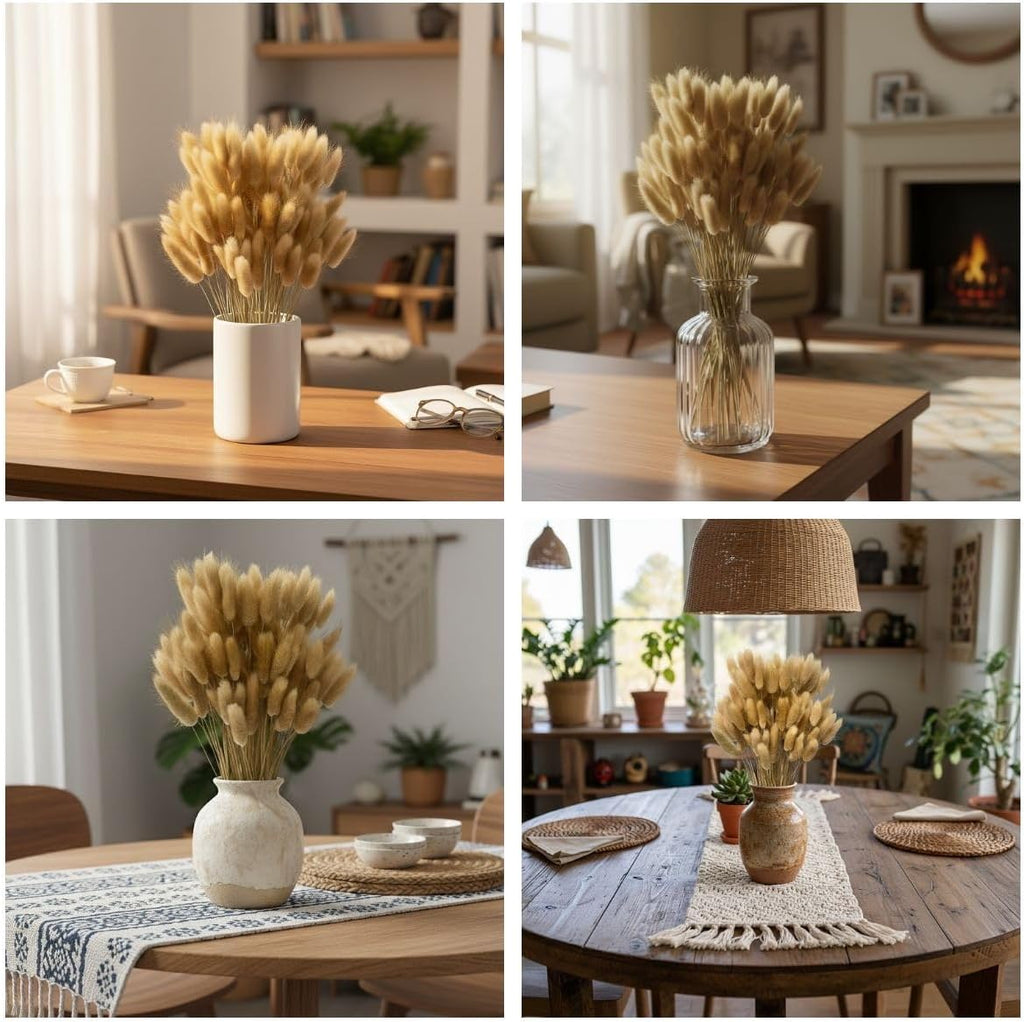 120PCS Bunny Tails Dried Flowers,17" Brown Pampas Grass Natural Rabbit Tail Grass for Boho Wedding,Baby Birthday Party,Home Table, Farmhouse Decor