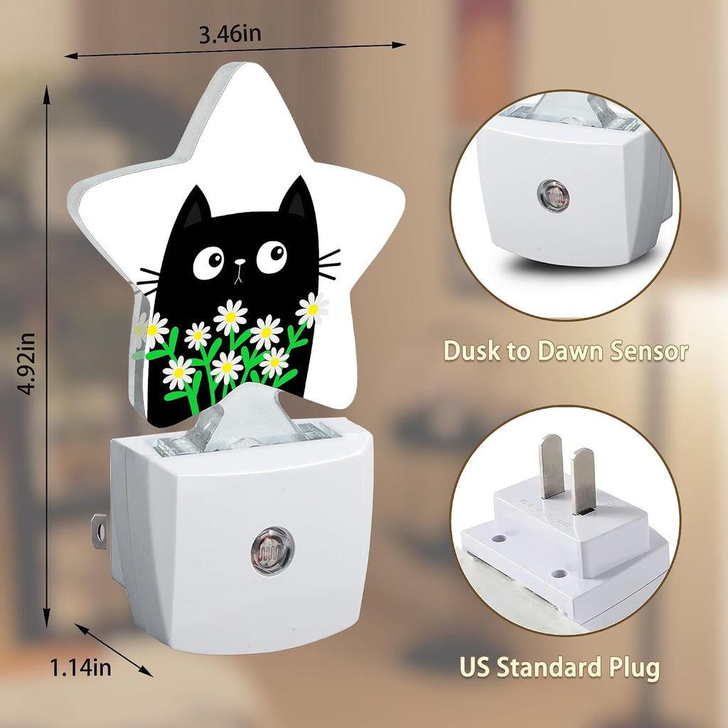 Cat Kitten Daisy Plug-in Night Light with Dusk-to-Dawn Sensor for Bedroom,Bathroom and Living Room Sleep Friendly lamp for Women/Girls/Boys Gift,0.5W