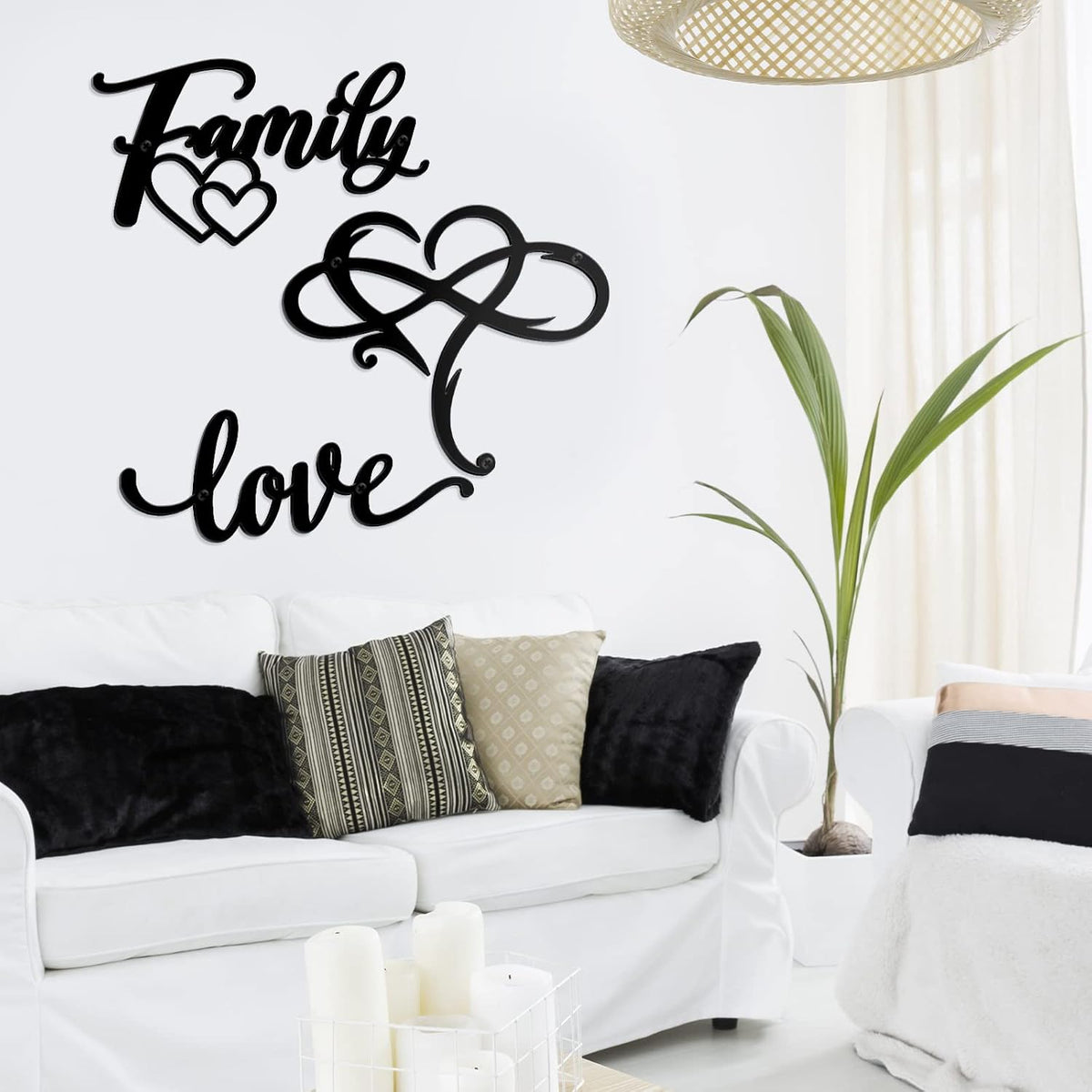 Moxweyeni 3 Pcs Black Metal Wall Decors Family Love Heart Signs