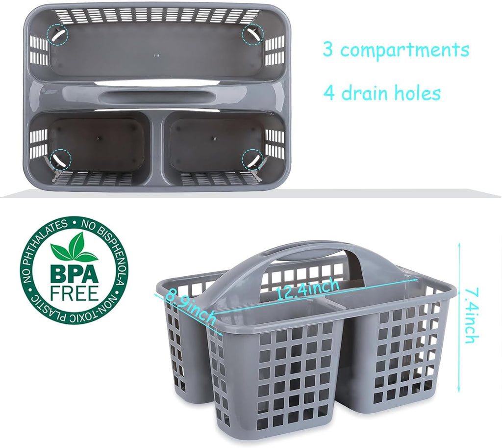 Portable Shower Caddy Basket Plastic Storage Basket with Compartments Grey