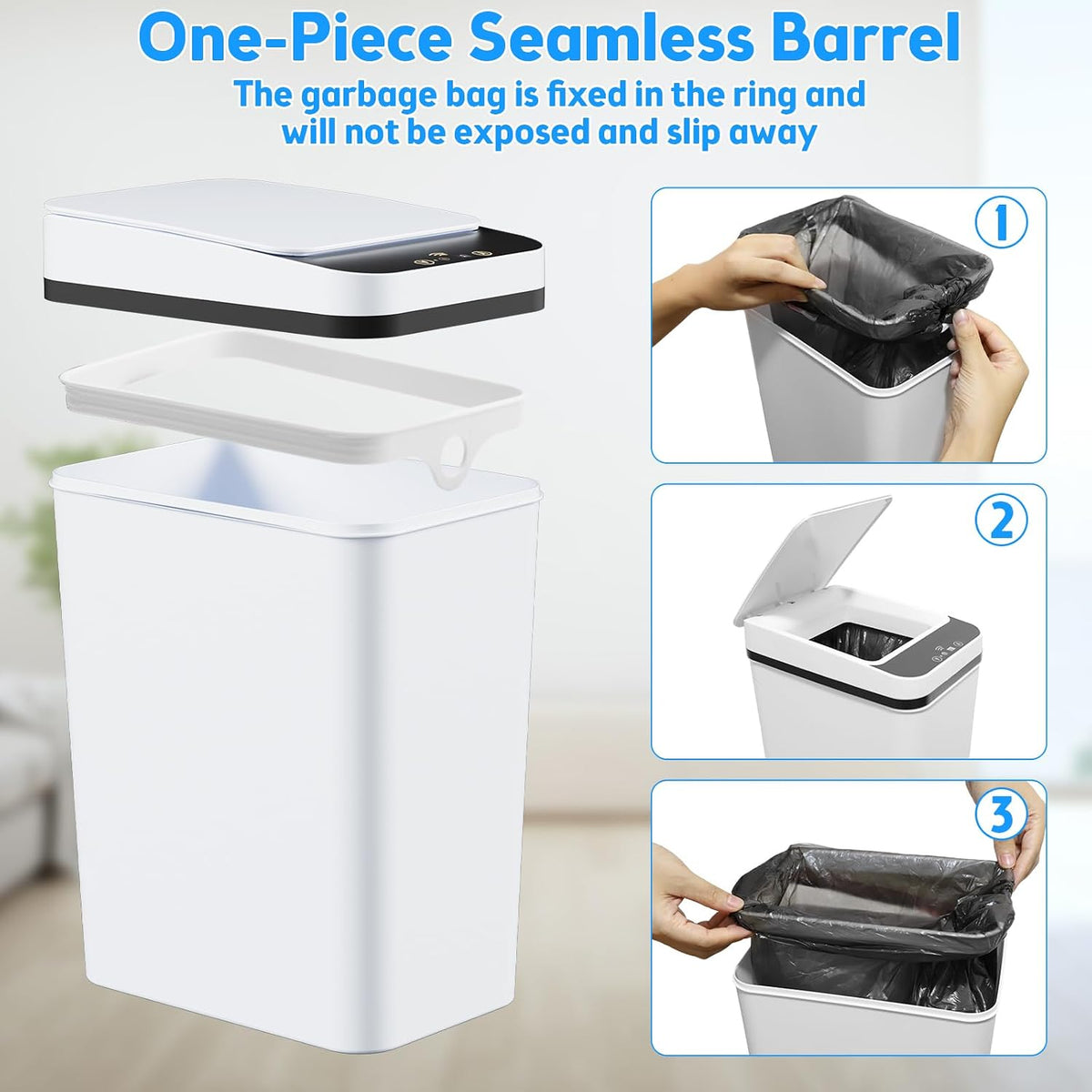 KOEYLE 2 Pack 2.2 Gallon Automatic Touchless Garbage Can, Small Motion Sensor Smart Trash Can, Slim Waterproof Trash Bin for Bedroom, Bathroom, Office, Living Room, White