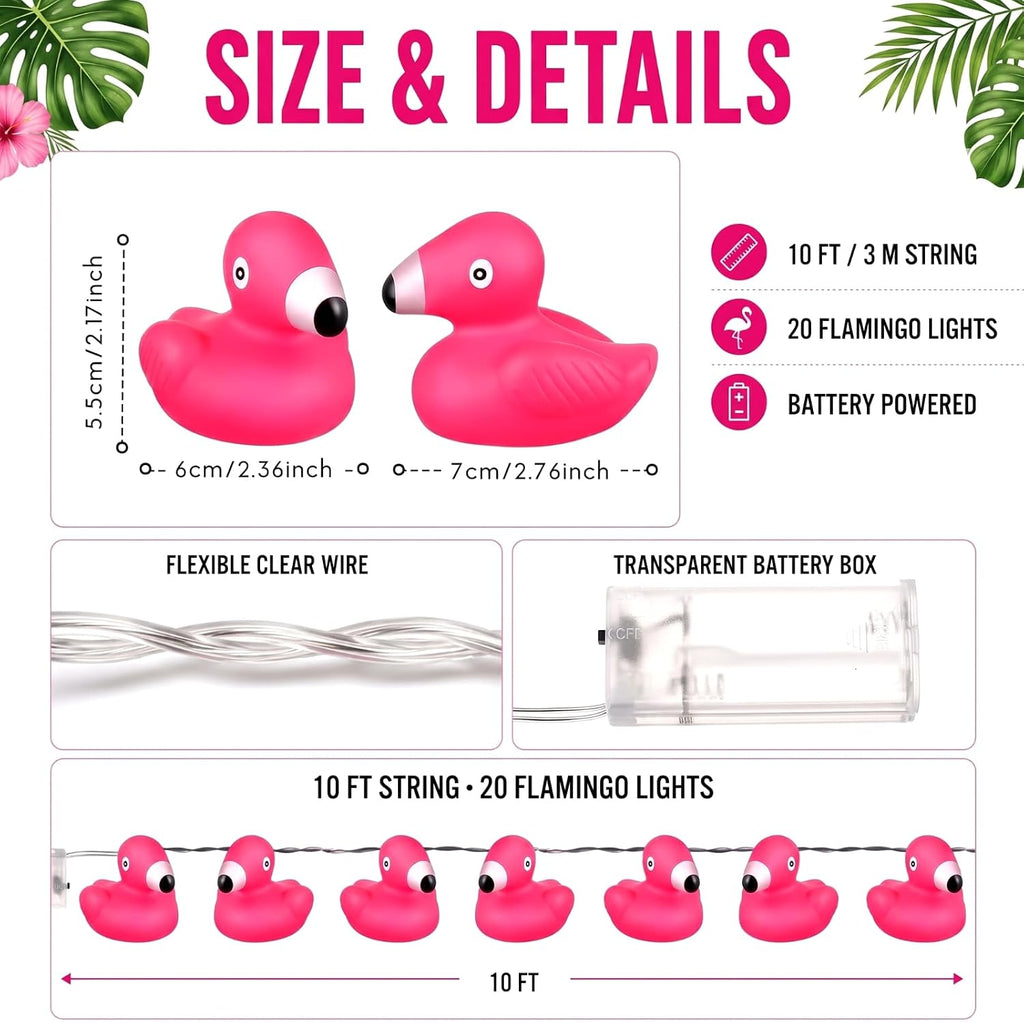 Deekin 3 Pcs Pink Flamingo String Lights Battery Operated Tropical Decor