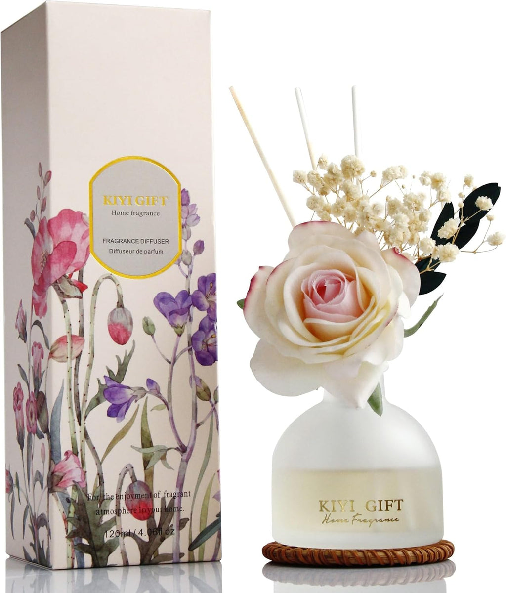 Reed Diffuser Set, 4.06 oz Scent Diffuser with 6 Sticks, Home Fragrance, Reed Diffuser for Bathroom Shelf Decor, Crisp Linen