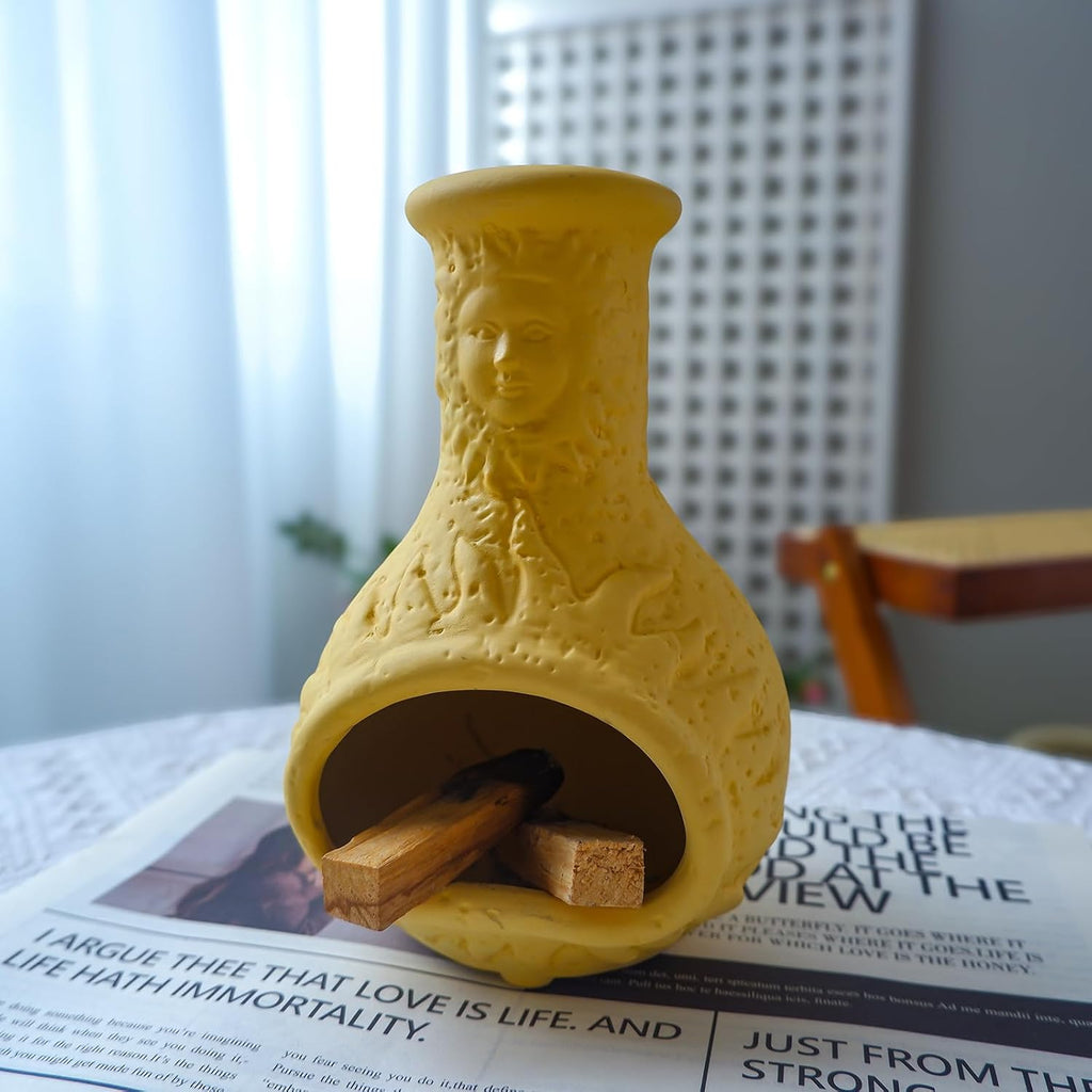 Yellow Mini Chiminea Palo Santo Holder, Handmade Ash Catcher Smudge Bowl