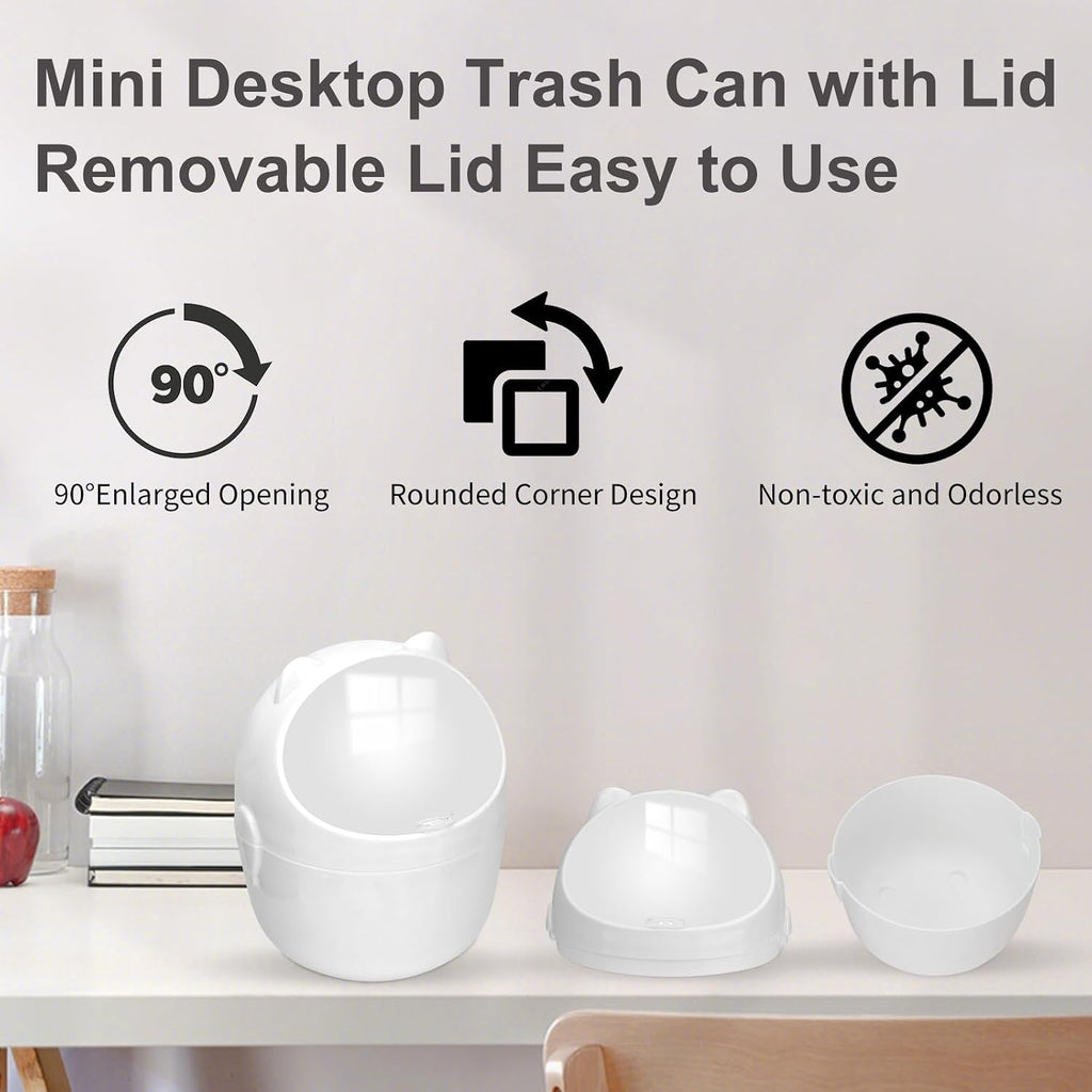 Mini Trash Can with Lid, Cute Small Desktop Waste Bin with 90 Garbage Bags