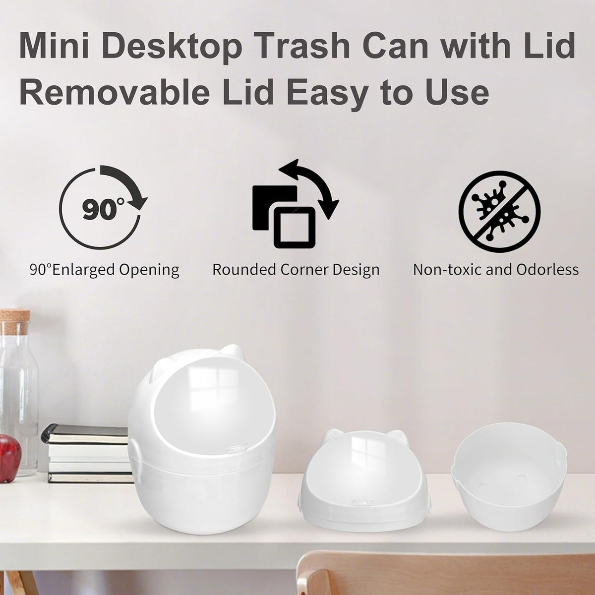 Mini Trash Can with Lid, Cute Small Desktop Waste Bin with 90 Garbage Bags
