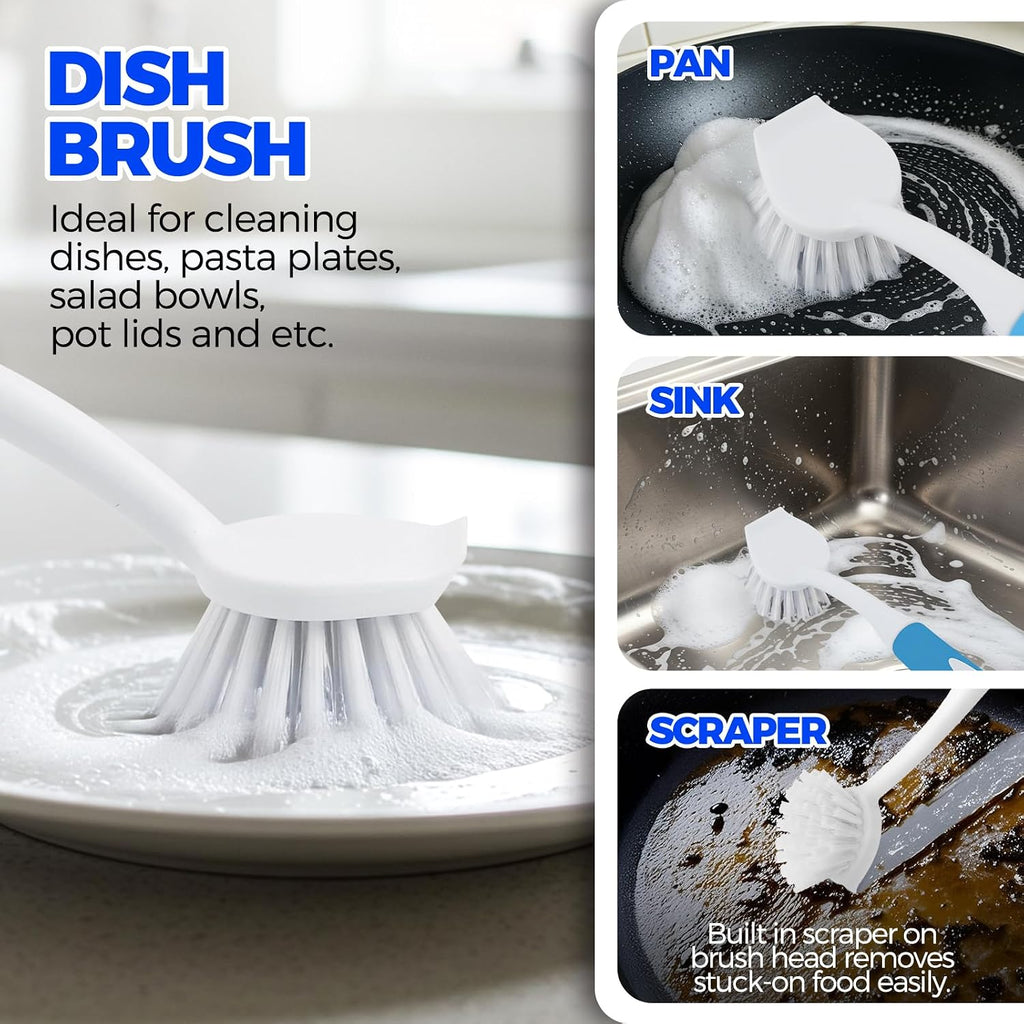 Holikme 6 Pack Dish Brush Set with Bottle Brush, Dish Scrub Brush,Blue