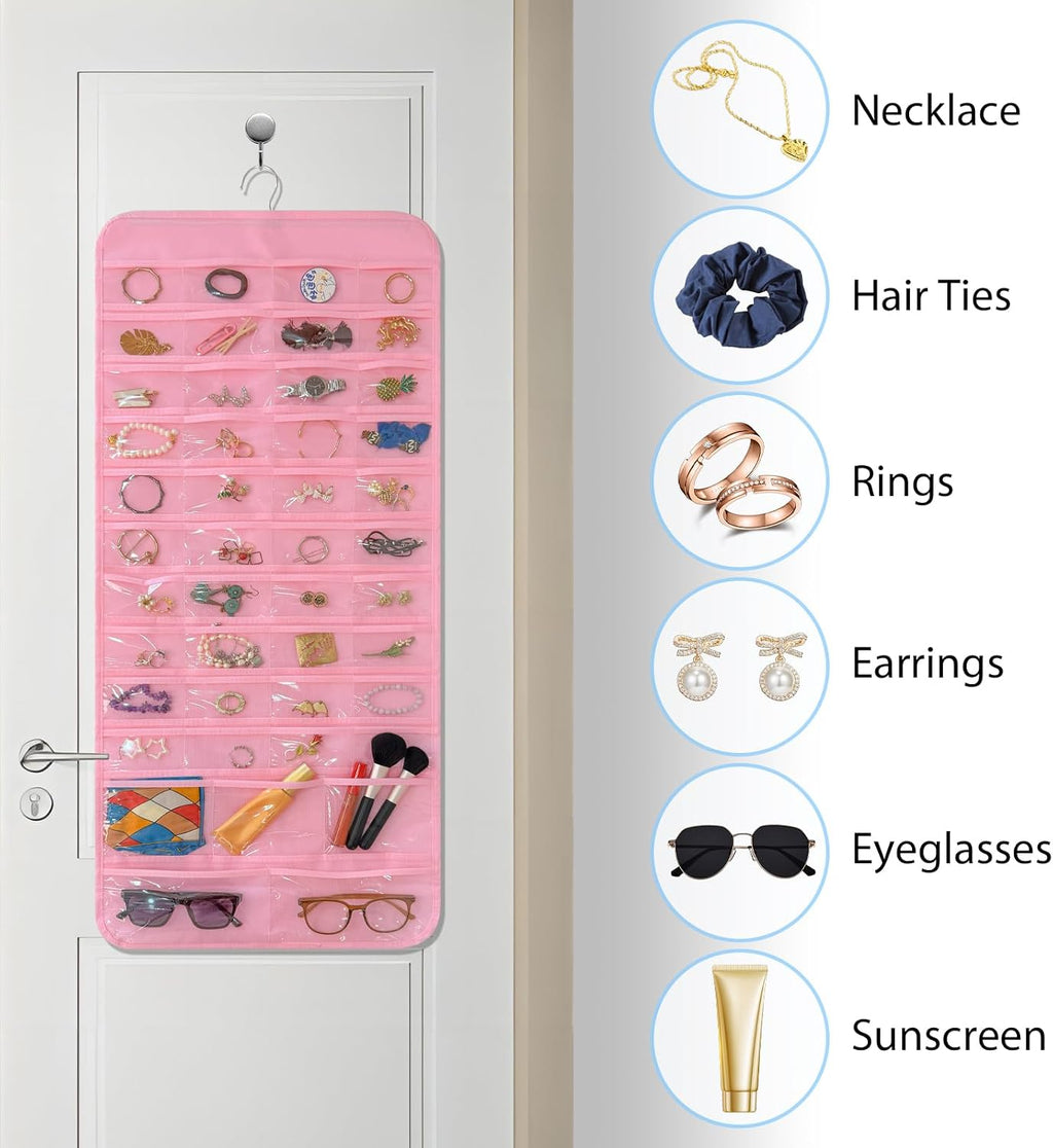 Bloss Hanging Jewelry Organizer With Pockets Double-Size For Earring Jewelry Storage