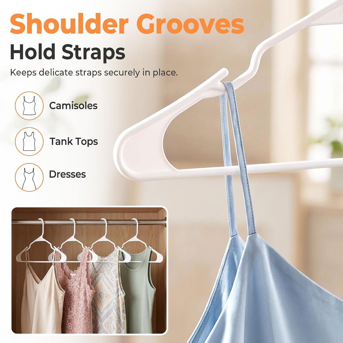 HOUSE DAY White Plastic Hangers 16 Pack – Slim Space Saving Clothes Hangers