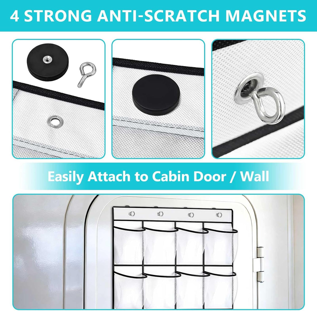 Esoes Cruise Ship Magnetic Door Organizer, 24 Pockets Magnetic Behind the Door Shoe Rack-4 Strong Anti-Scratch Magnets, Over the Door Organizer Cruise Essentials Storage for Cruise Cabin Travel