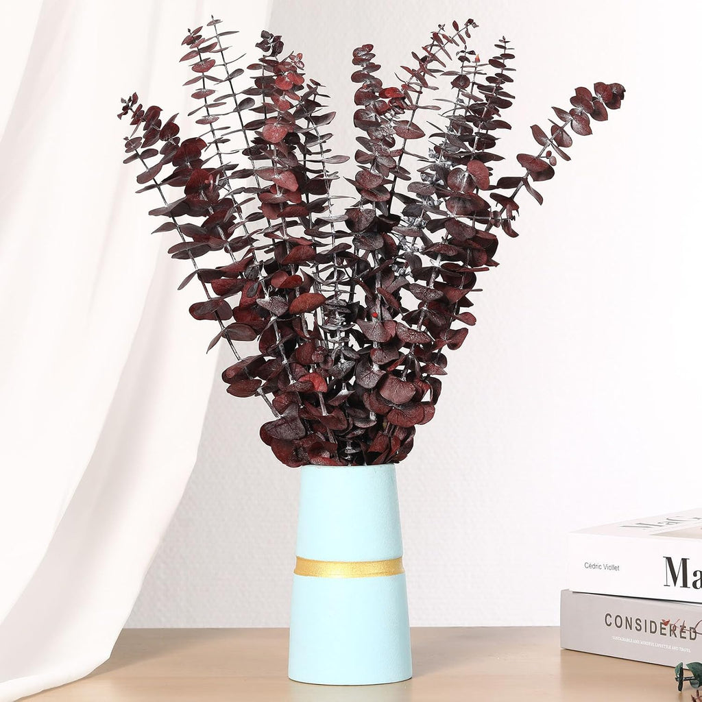 20 Pcs Dried Eucalyptus Stems, 17'' Real Red Leaves for Fall Decoration