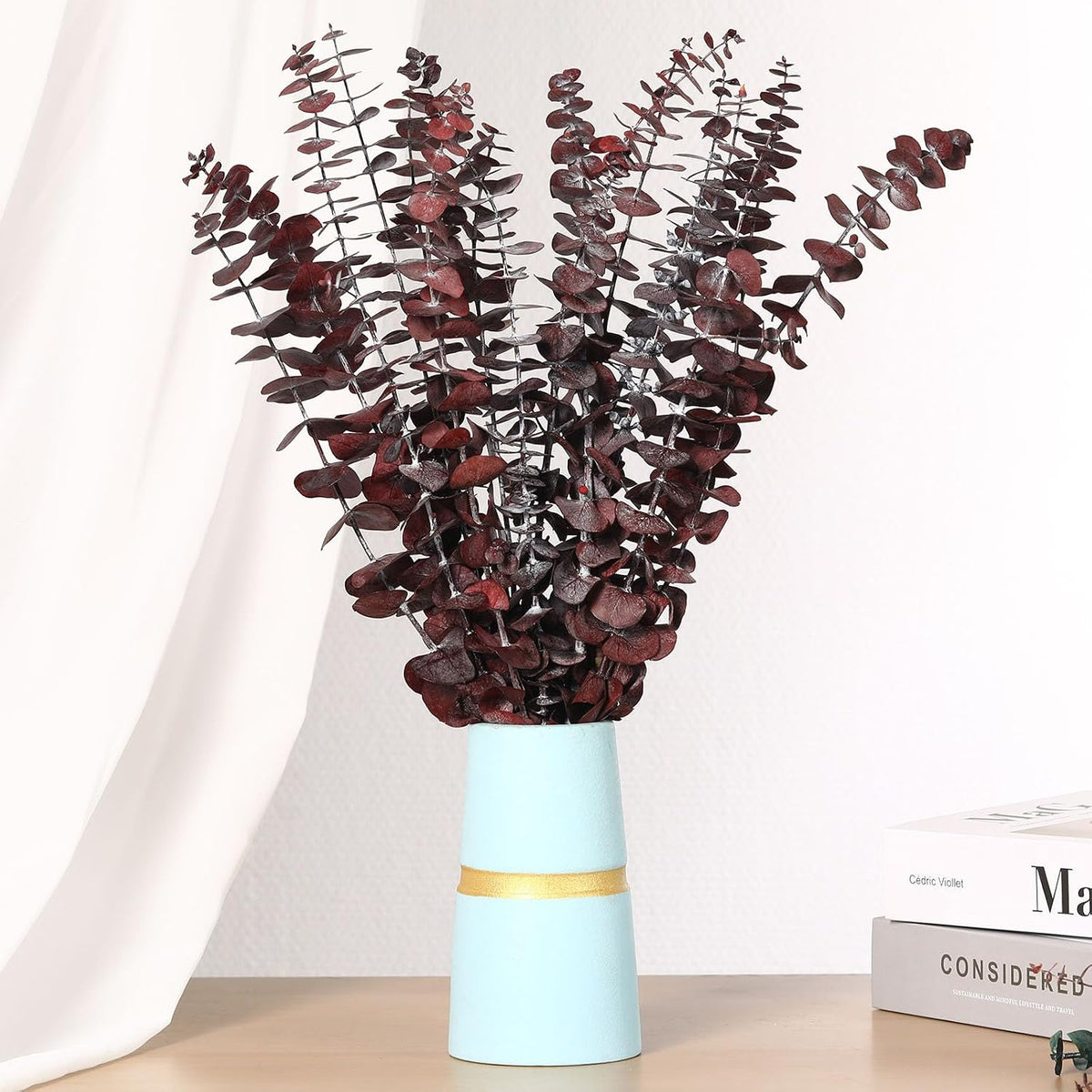 20 Pcs Dried Eucalyptus Stems, 17'' Real Red Leaves for Fall Decoration