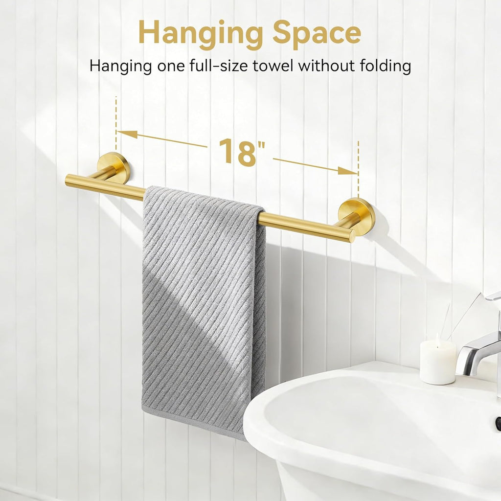 Brushed Gold Towel Bar, 18 Inch Towel Rack for Bathroom Wall-Mounted