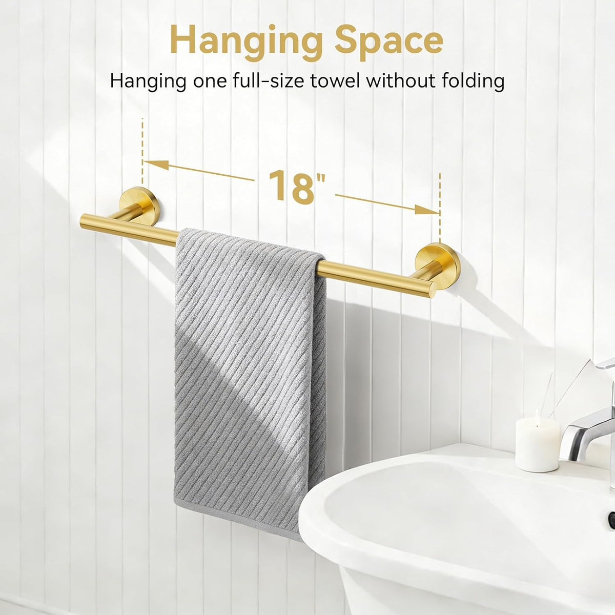 Brushed Gold Towel Bar, 18 Inch Towel Rack for Bathroom Wall-Mounted