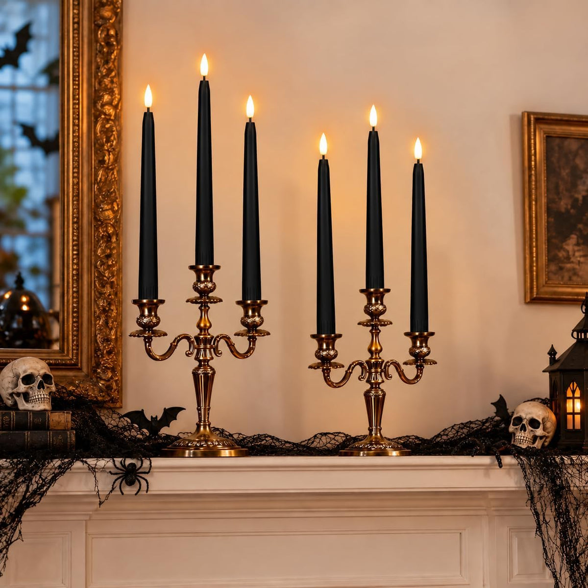 Black Flameless Taper Candles, Battery Operated Black Halloween Candles