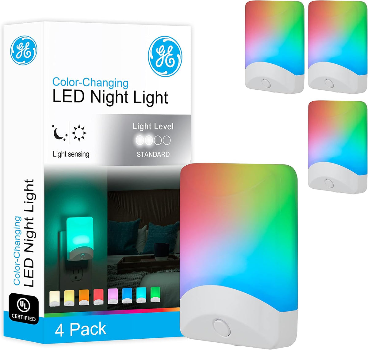 GE Plug in Color Changing Night Light with Dusk to Dawn Sensor, 4 Pack