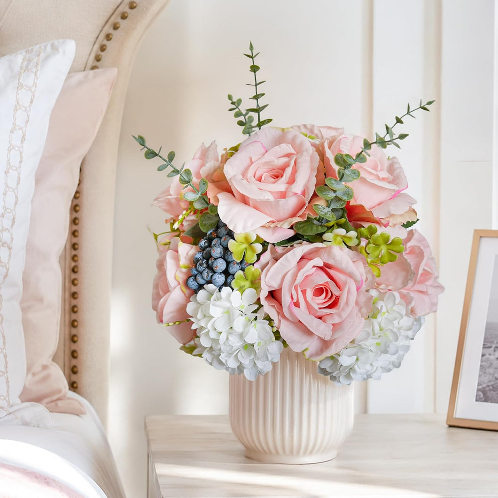 Pink Roses Artificial Flowers Arrangements for Table Rose Bouquet Indoor