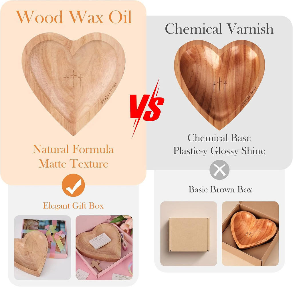 Heart Wooden Prayer Bowl with Cards, Gift-Boxed Premium Wooden Prayer Bowl, Thoughtful Catholic Christian Religious Gift for Women Men Parents, Ideal for Faith Home Decor